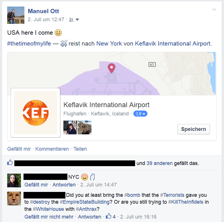 Facebook Kommentar von meinem Freund