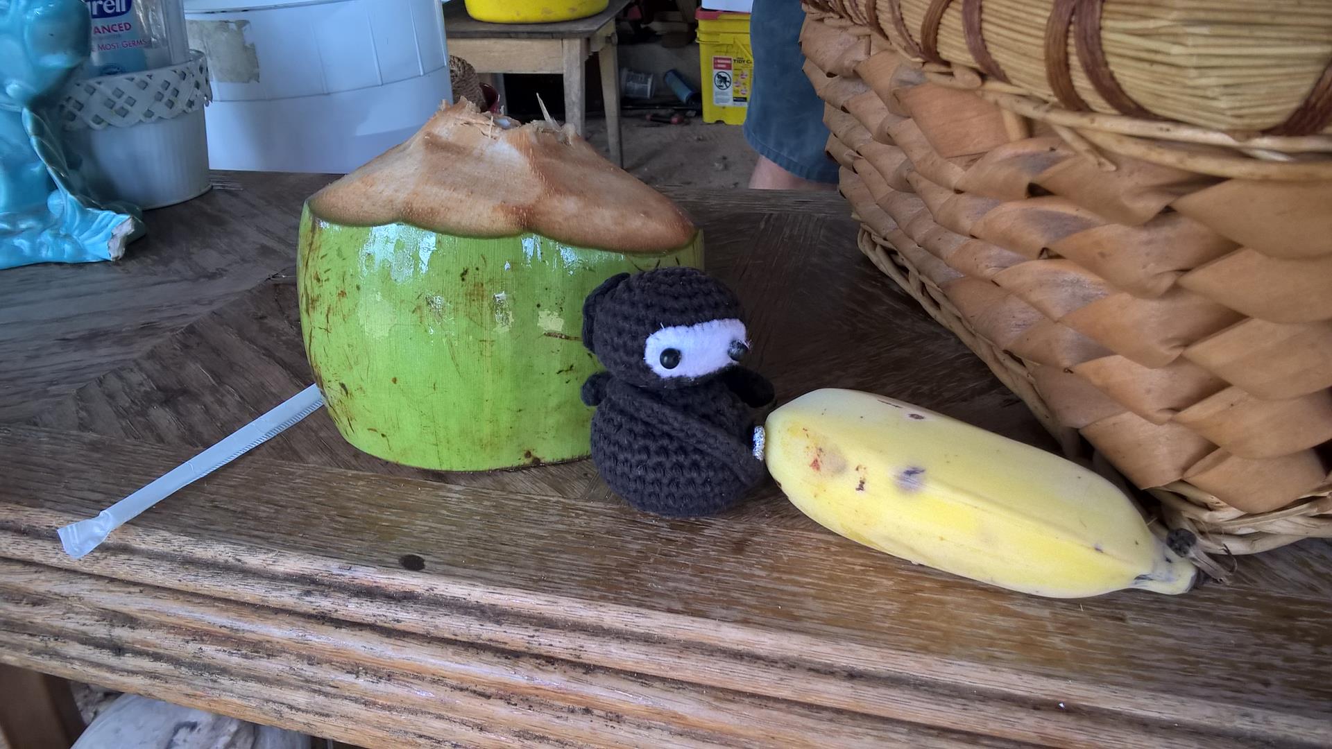 Firsche Kokosnuss, frische Banane und Neumel