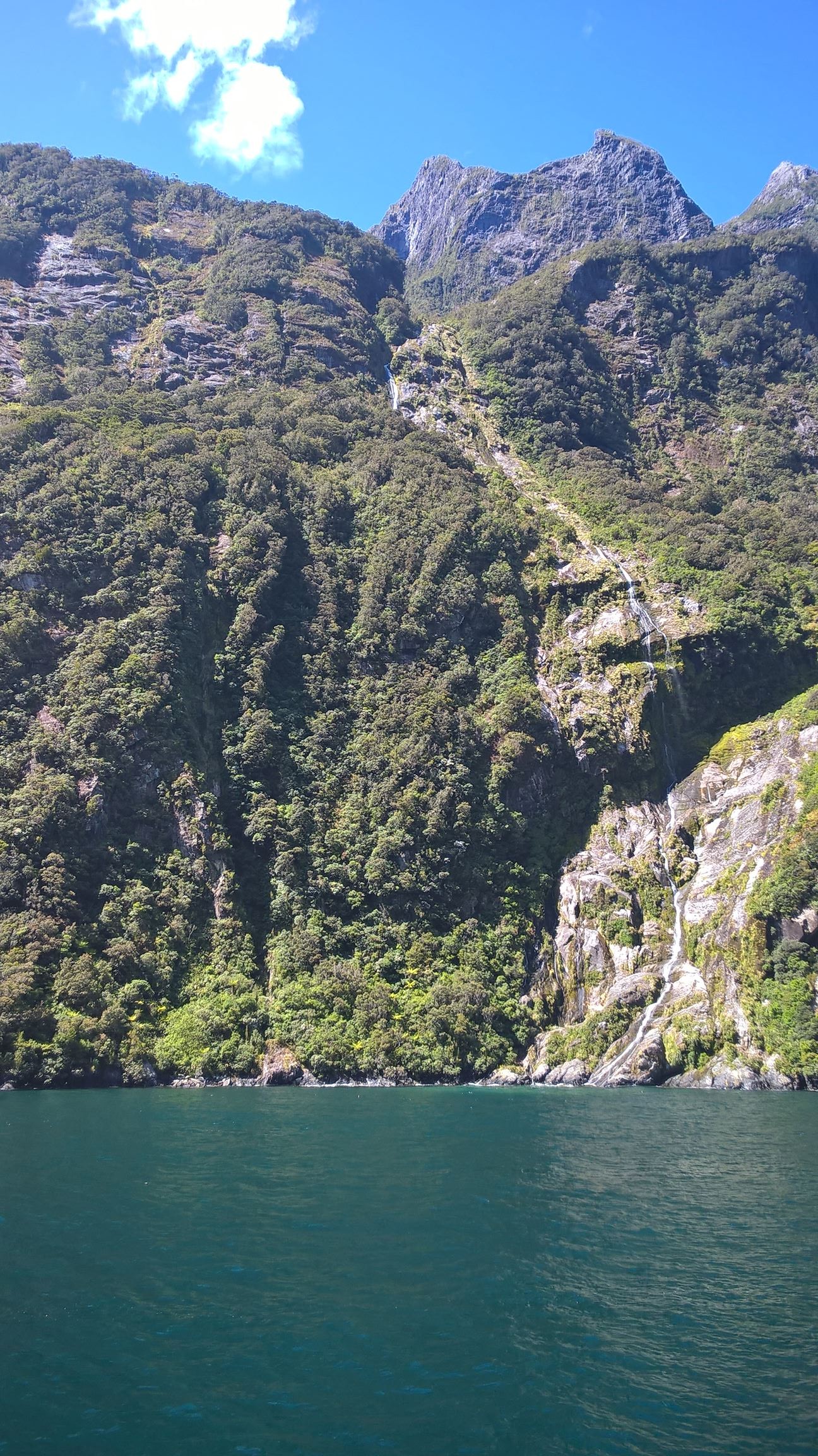 Die Berge erstrecken sich bis ins Wasser